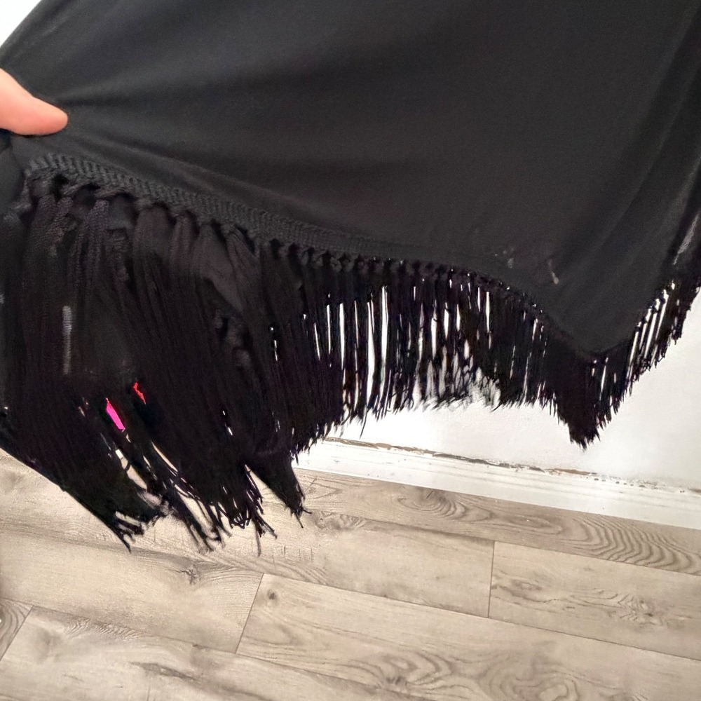 Michael Kors Black Fringe Halter Dress Chain Neck LBD XS dressy party NWT $195 - Picture 10 of 11